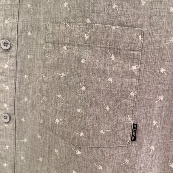 Billabong men’s gray palm tree print button front short sleeve shirt size L - Picture 4 of 6